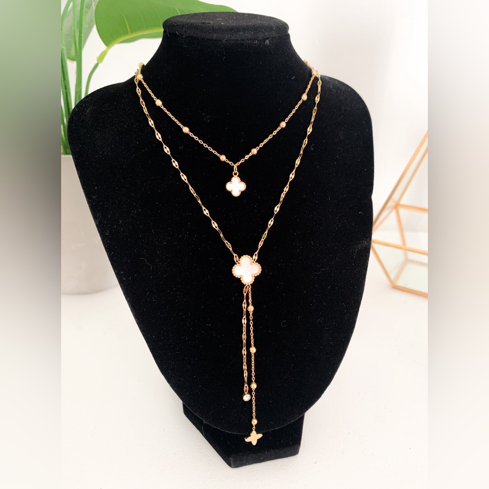 Steel Double Clover Black/White Necklace